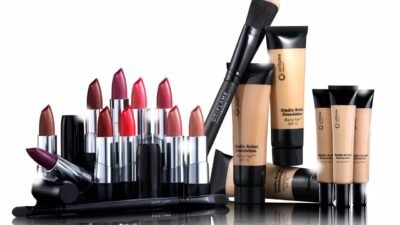 Beauty background with facial cosmetic products. Makeup, skin care ...