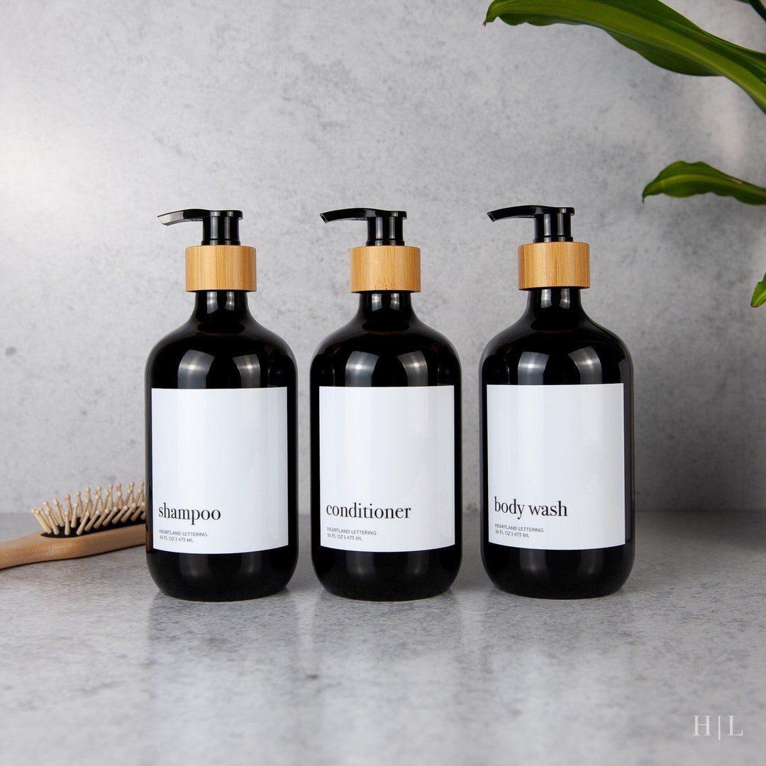 Modern Bathroom Accessories Set Luxe Minimalist Black Shampoo ...