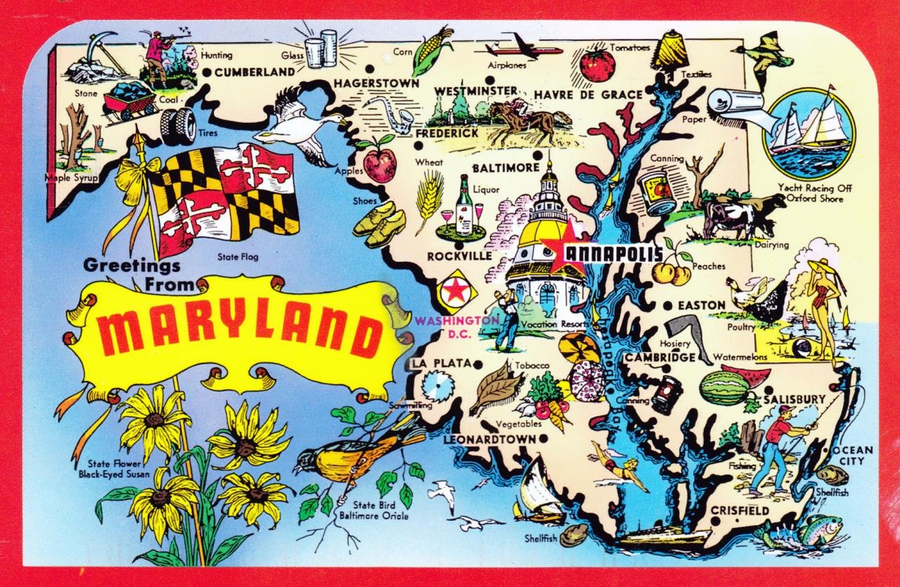 Large detailed tourist illustrated map of Maryland state | Maryland ...