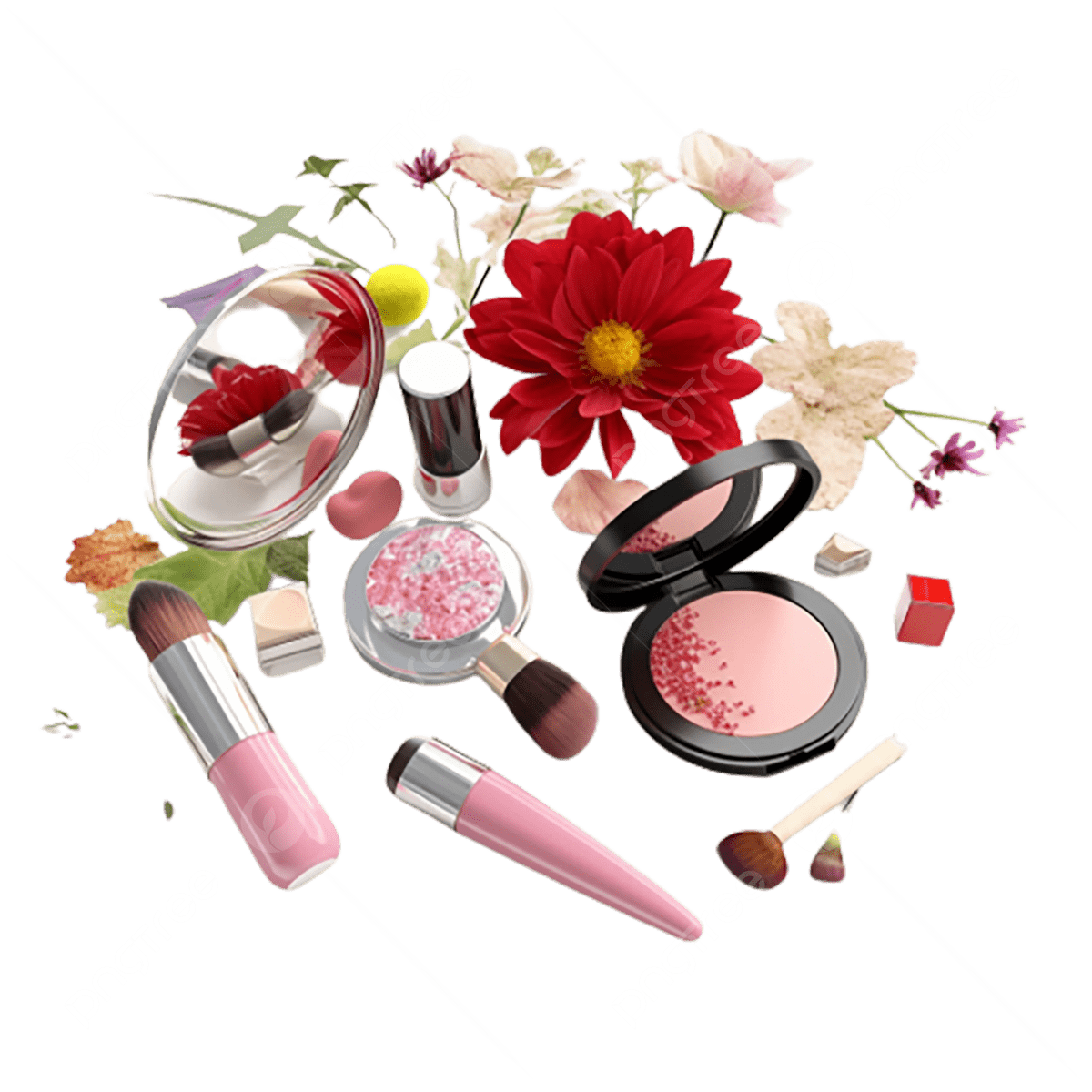 Beauty background with facial cosmetic, make-up products. Free space ... Beauty background with facial cosmetic, make-up products. Free space ...